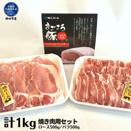 まごころ豚　焼き肉セット　1kg（ロース＆バラ）（茨城県共通返礼品・鉾田市産）