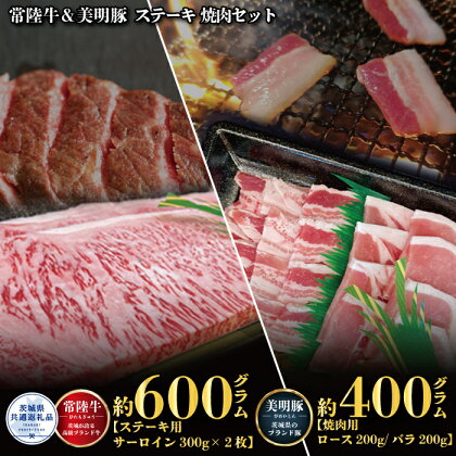 【ステーキ焼肉セット】常陸牛ステーキ600g・美明豚焼肉用400g（茨城県共通返礼品）