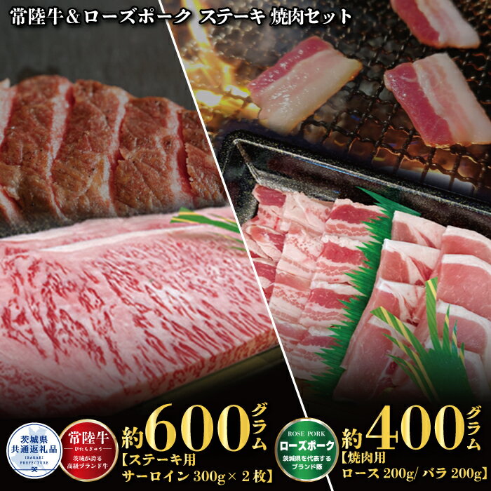 【ふるさと納税】【ステーキ焼肉セット】常陸牛ステーキ600g・ローズポーク焼肉用400g 茨城県共通返礼品 