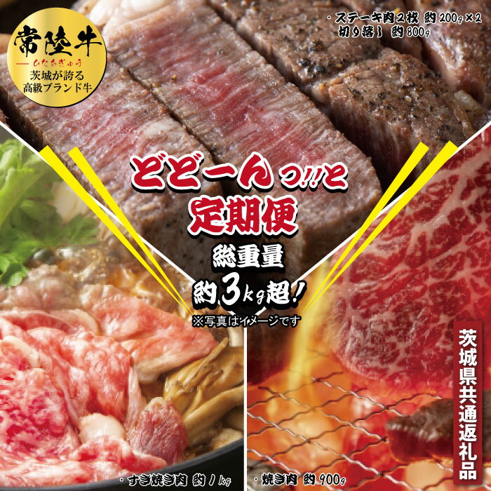 7位! 口コミ数「0件」評価「0」【3ヵ月定期便】 常陸牛どどーんっ！と定期便 総重量約3kg超え（茨城県共通返礼品）