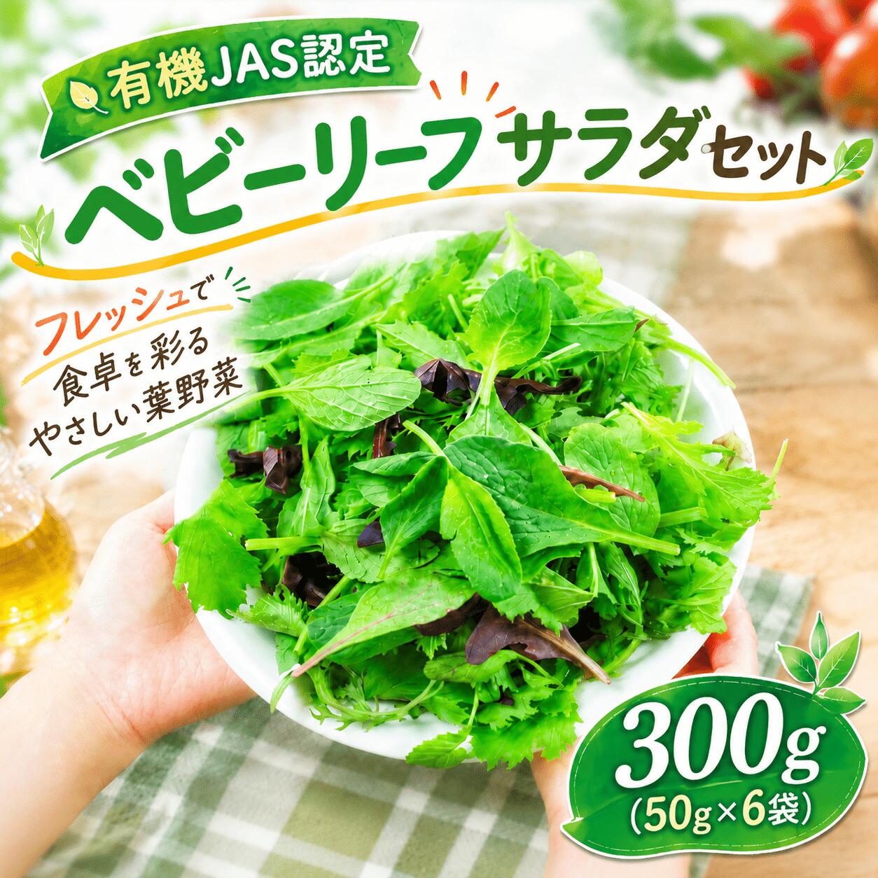 ベビーリーフサラダセット 300g ( 50g × 6袋 ) 有機野菜 使い切りサイズ ベビーリーフ サラダ 生野菜 食べやすい 若葉 使い切り 小分け 新鮮 国産 彩り 大容量 有機JAS 茨城県 筑西