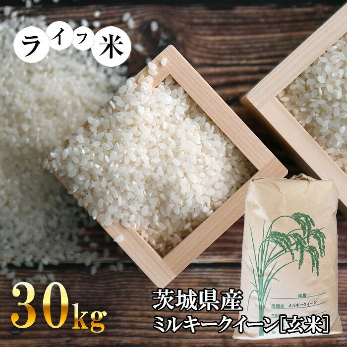 ミルキークイーン・玄米 30kg 令和5年産【ライフ米】 ／ ミルキークイーン 玄米 30kg 令和5年産 ライフ米 低アミロース モチモチ 強い粘り 甘み 冷めても美味しい 常温便 冷暗所保存 賞味期限1年 No.465