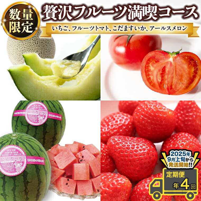 [定期便 ][ 2025年9月上旬から発送開始 全4回 ] 数量限定 贅沢 フルーツ 満喫コース 旬の果実 旬のフルーツ くだもの 果実 トマト フルーツトマト スイカ いちご メロン 特選 贅沢 厳選 定期便