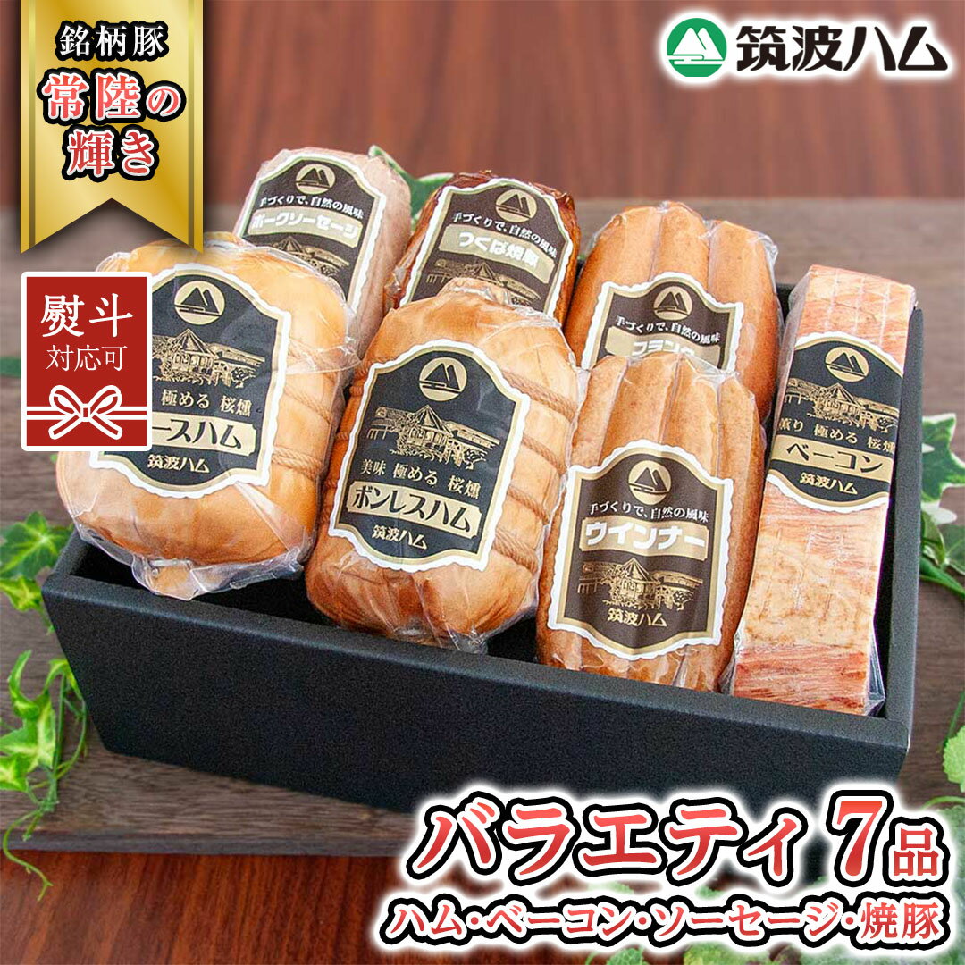 筑波ハム バラエティ ブロック 7品 ( ハム ベーコン ソーセージ 焼豚 ) 『常陸の輝き』 茨城県産 ブランド豚 銘柄豚 ( 茨城県共通返礼品 ) ロースハム ボンレスハム フランク ウィンナー 豚 ポーク ステーキ 肉 お肉