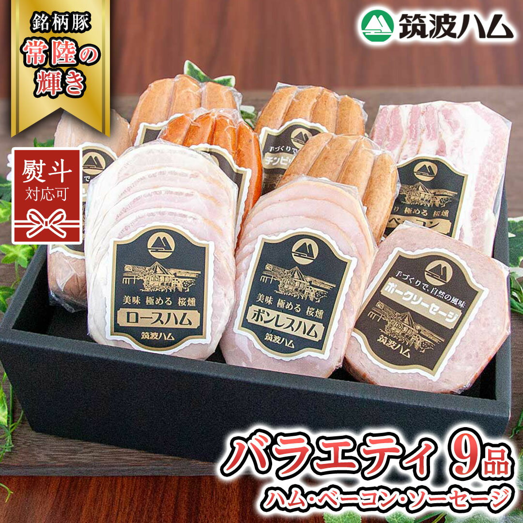 筑波ハム バラエティ 9品 ( ハム ベーコン ソーセージ ) 『常陸の輝き』 茨城県産 ブランド豚 銘柄豚 ( 茨城県共通返礼品 ) ロースハム ボンレスハム フランク ウィンナー チョリソー 豚 ポーク ステーキ 肉 お肉