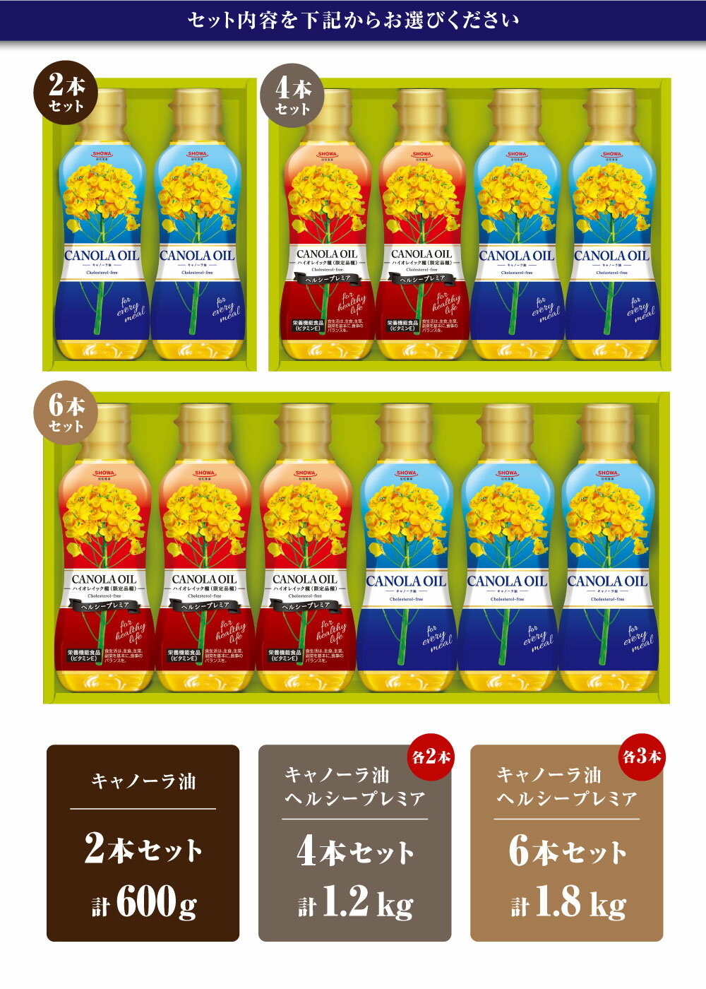 【ふるさと納税】＜選べる＞キャノーラオイル セット 計2本／計4本／計6本セット キャノーラ油 ヘルシープレミア（1本あたり300g）食用油 調理油 油 なたね油 ピュアオイル 調味料 詰め合わせ 茨城県 神栖市 送料無料