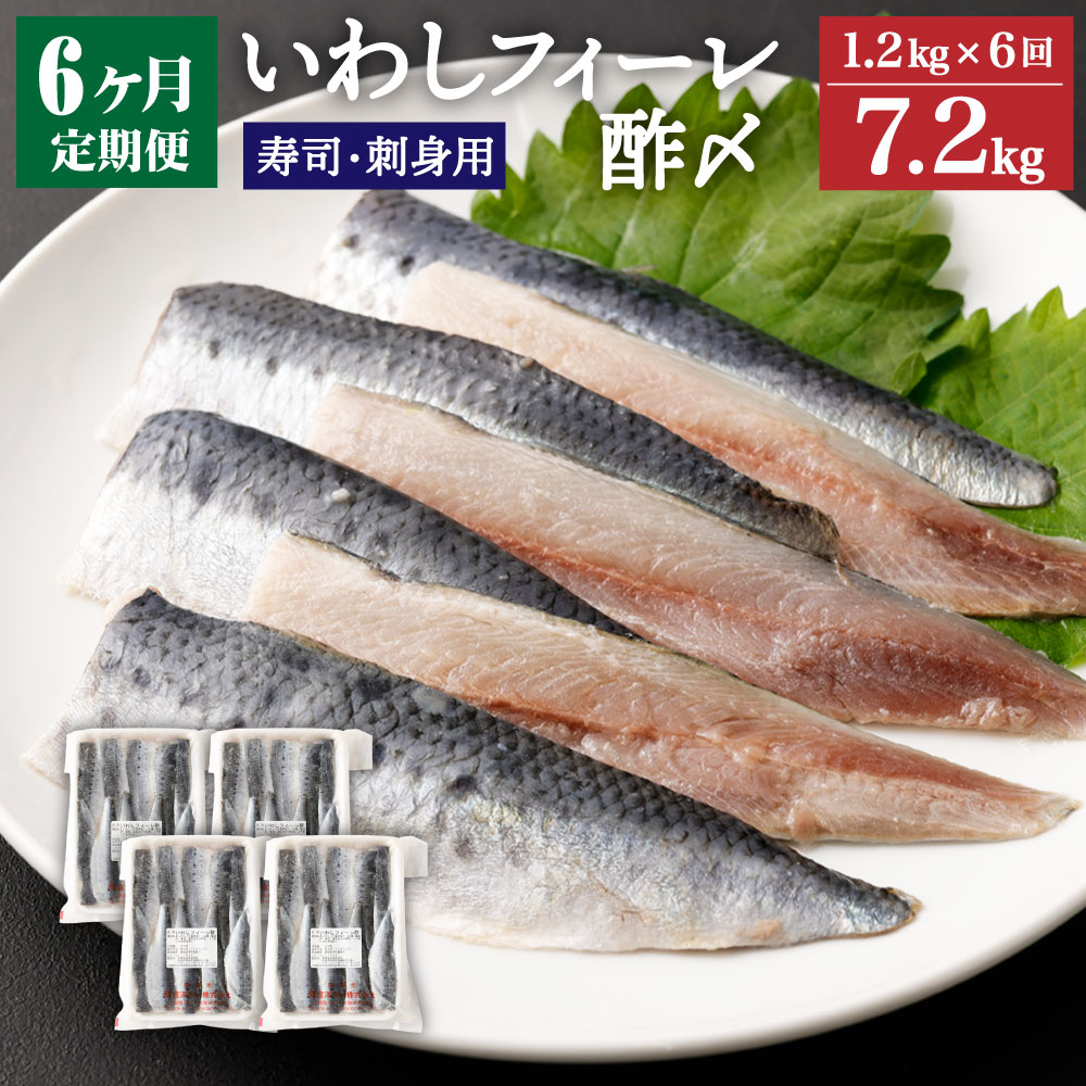 魚介類・水産加工品(イワシ)人気ランク6位　口コミ数「0件」評価「0」「【ふるさと納税】【6ヶ月定期便】いわしフィーレ 酢〆 15g×20枚 4パック 合計80枚 約1.2kg 合計約7.2kg 寿司 刺身 イワシ 鰯 まいわし 魚 魚介類 水産加工物 冷凍 茨城県 神栖市 送料無料」