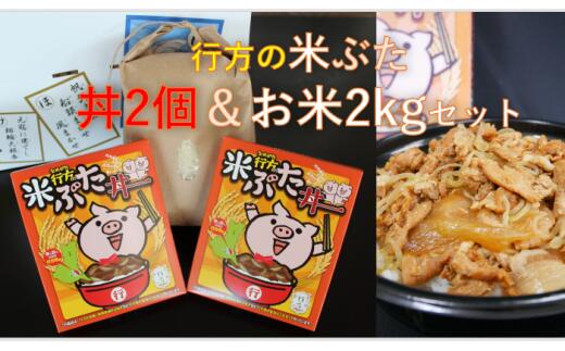 行方産コシヒカリ2kg&米ぶた丼2個入りセット|CU-11