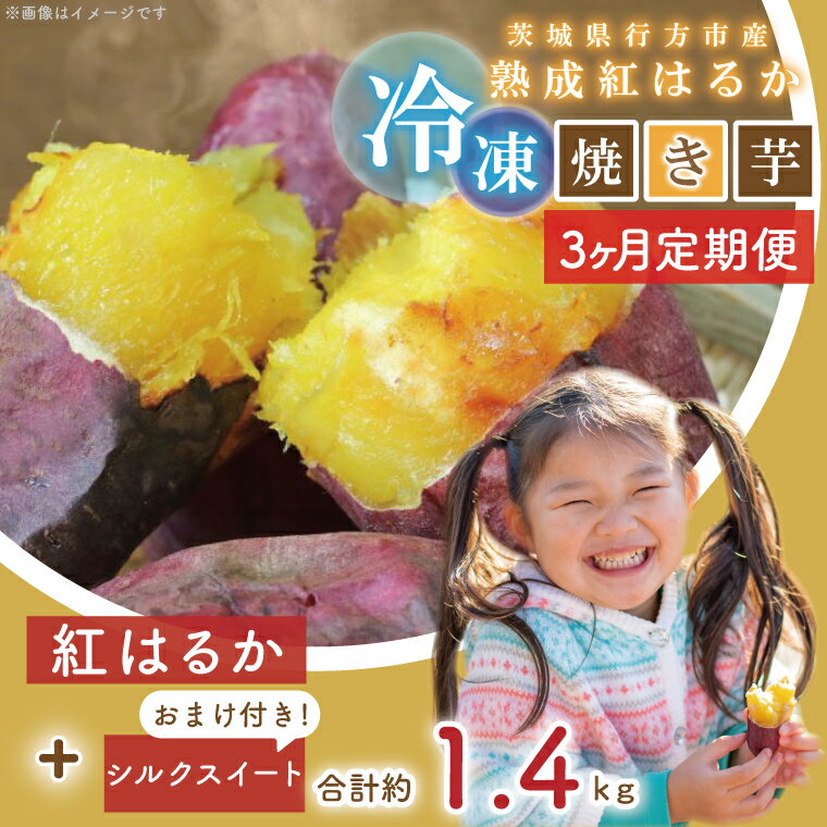 【ふるさと納税】【3ヶ月定期便】茨城県行方市産熟成紅はるか少し大きめサイズ冷凍焼き芋約1.2キロ！おまけ付!!合計約1.4キロ!!!（EY-10）