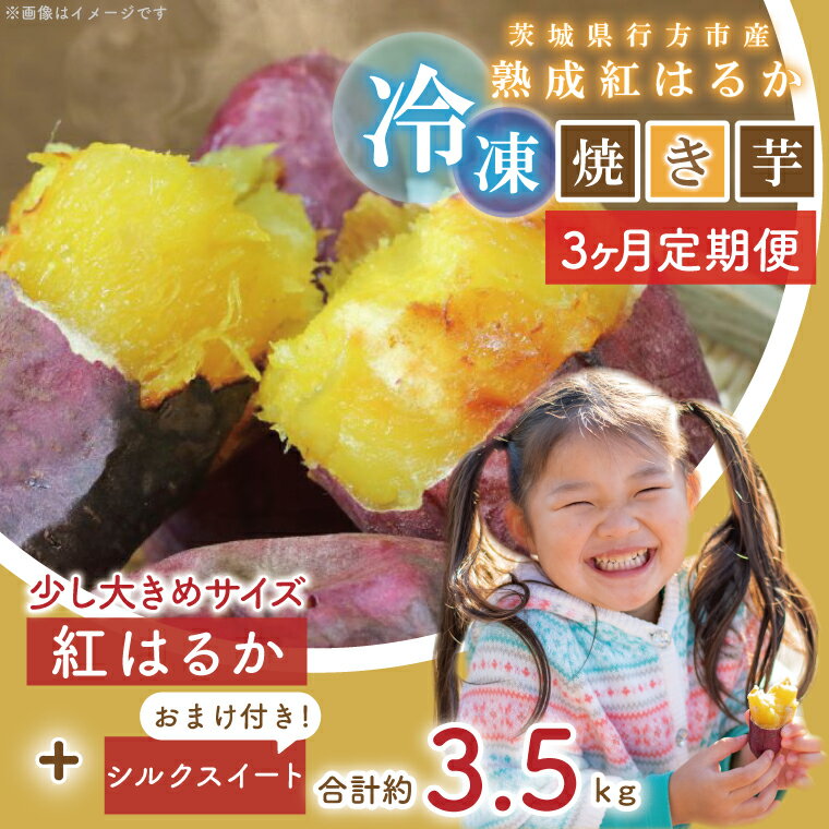 【ふるさと納税】【3ヶ月定期便】茨城県行方市産熟成紅はるか少し大きめサイズ冷凍焼き芋約3.2キロ！おまけ付!!合計約3.5キロ!!!（EY-12）