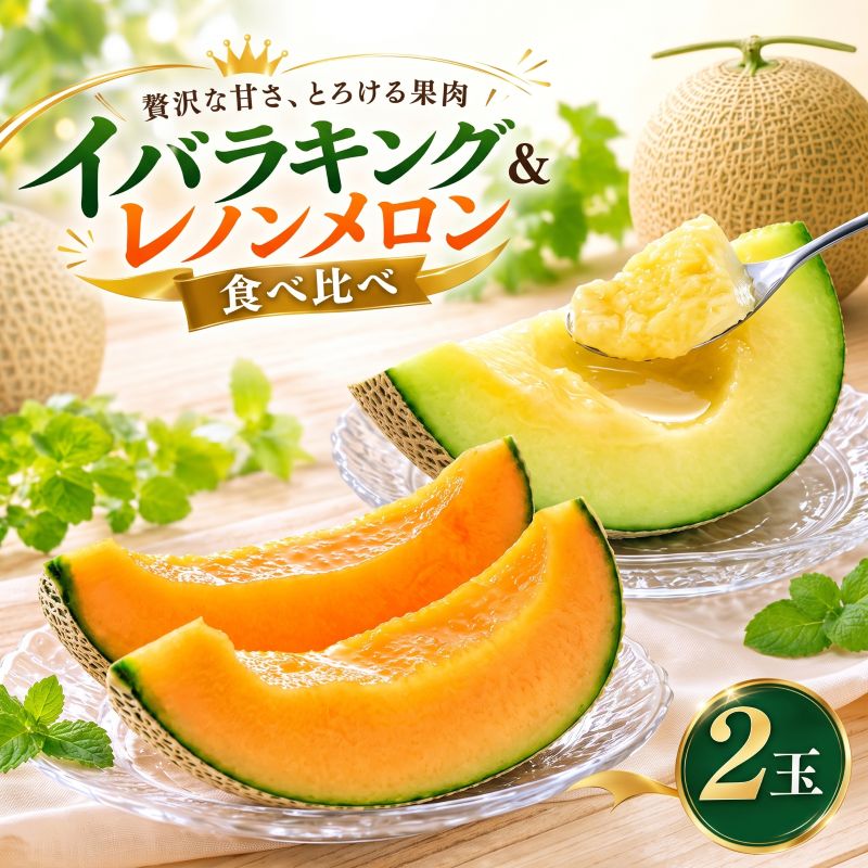 [2027年先行予約] メロン 2玉 食べ比べ イバラキングメロン レノンメロン 赤肉 青肉 産地直送 メロン食べ比べ 2個 国産 フルーツ 果物 茨城 鉾田 株式会社長右衛門ファーム