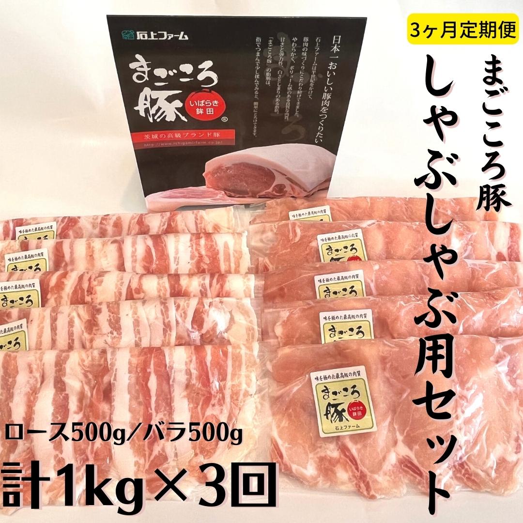 [3ヶ月定期便]まごころ豚 しゃぶしゃぶ用豚肉セット1kg(ロース500g&豚バラ500g)×3回