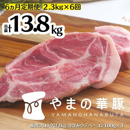 【6ヵ月定期便】放牧デュロック純粋種「やまの華豚」精肉お任せセット（ベーコン付）計2.3kg×6回