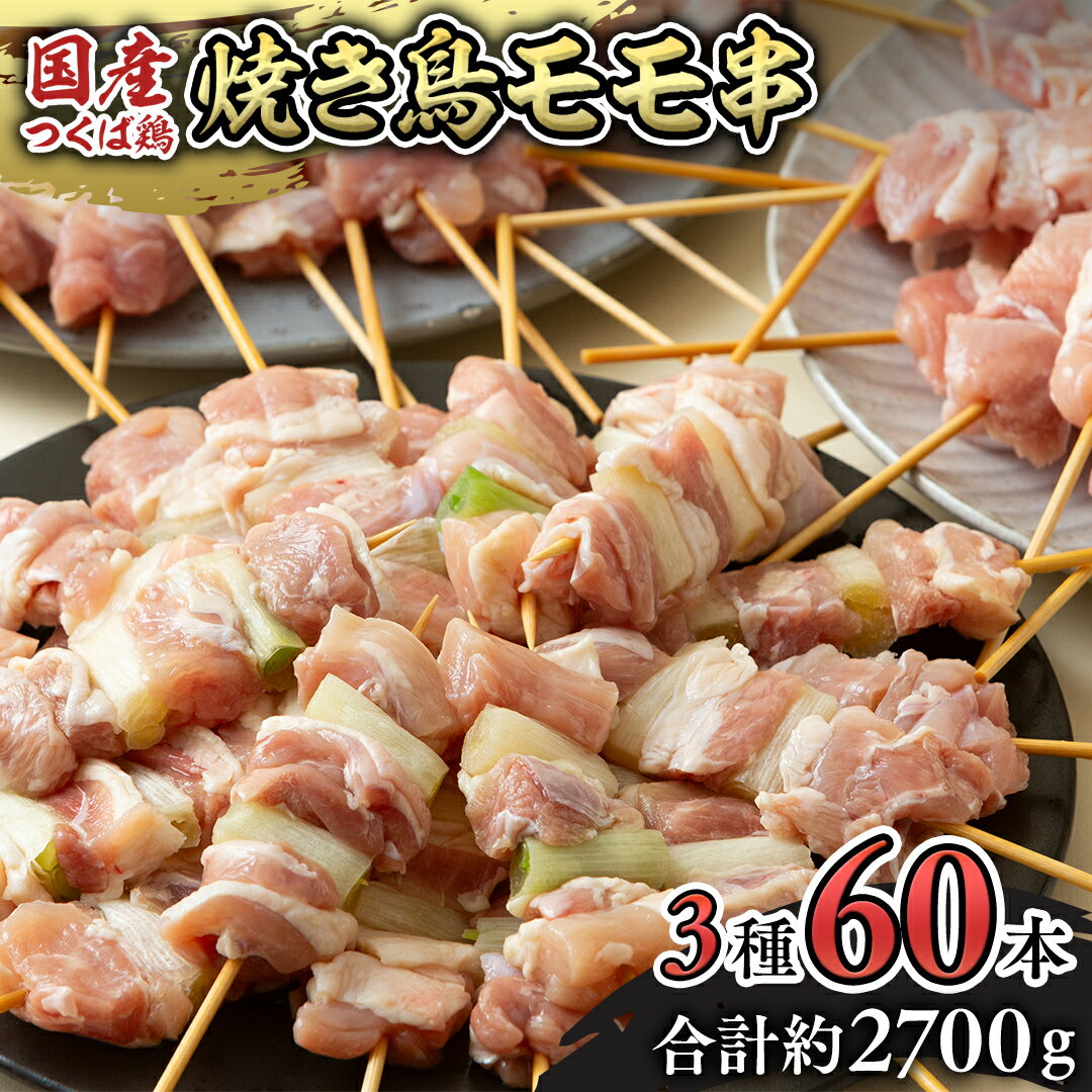 1本45g!合計約2700g!食べ応えバツグン、つくば鶏 焼き鳥 モモ 3種60本 セット (各20本入り) 焼鳥 鶏肉 おかず おつまみ