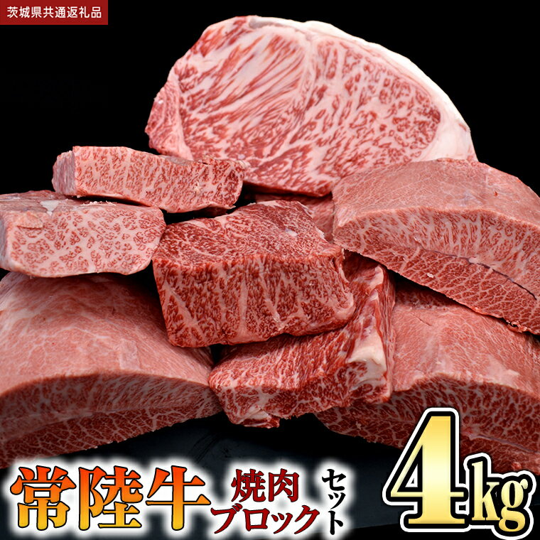 [ 常陸牛 ]焼肉 ブロックセット合計 4kg (茨城県共通返礼品) 国産 焼き肉 牛肉 やきにく ブランド牛 肉 サーロイン キャンプ 黒毛和牛 和牛 国産黒毛和牛 国産牛