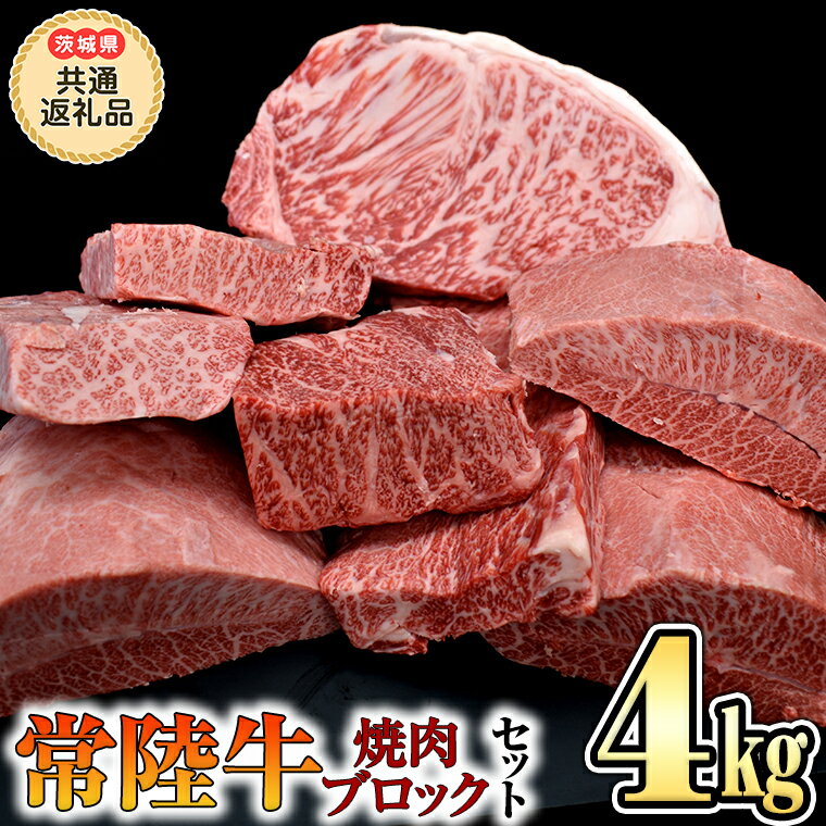 【ふるさと納税】【 常陸牛 】焼肉 ブロックセット合計 4kg 茨城県 共通返礼品 製造地：守谷市 国産 焼き肉 牛肉 やきにく ブランド牛 肉 サーロイン キャンプ