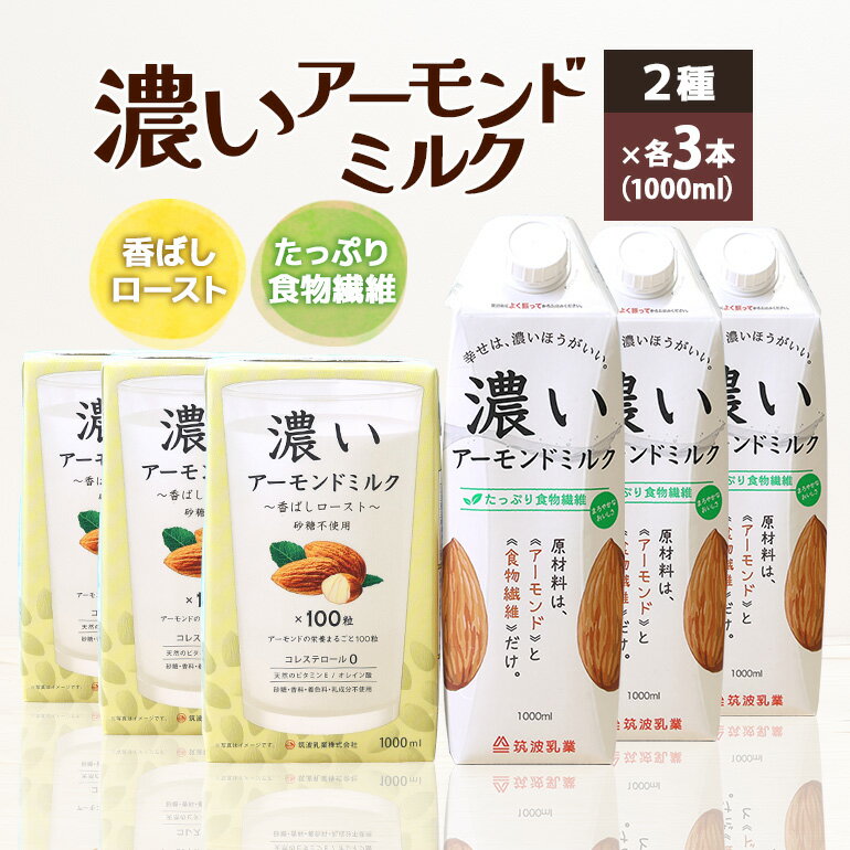 濃いアーモンドミルク1000ml 2種×各3本(たっぷり食物繊維・香ばしロースト)飲料 飲み物 珈琲 焙煎 ヴィーガン 健康飲料 ダイエット 植物由来 オーガニック 47-AI