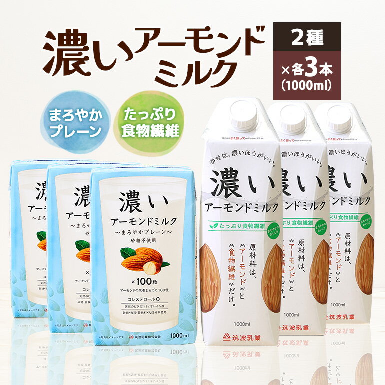 濃いアーモンドミルク1000ml 2種×各3本(たっぷり食物繊維・まろやかプレーン)飲料 飲み物 珈琲 焙煎 ヴィーガン 健康飲料 ダイエット 植物由来 オーガニック 47-AJ