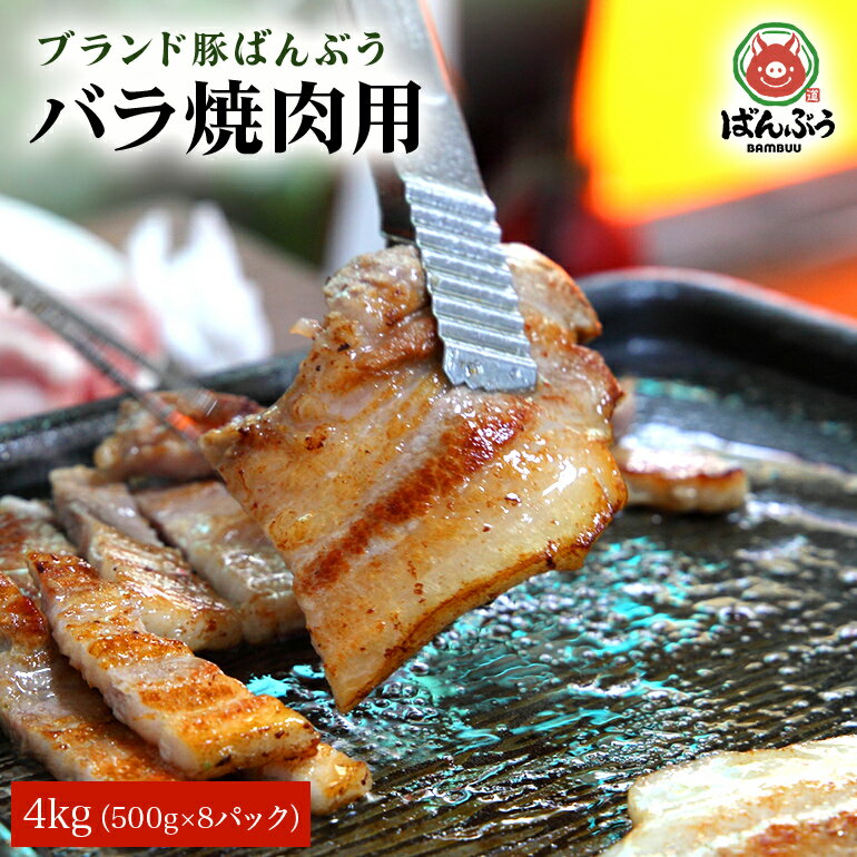 【ふるさと納税】ブランド豚「ばんぶぅ」小分け 豚バラ焼肉用 4kg（500g×8パック） 冷凍便 4キロ 豚肉 豚バラ肉 豚バラスライス肉 焼き肉用 やき肉用 やきにく用 ヤキニク用 薄切り肉 うす切り肉 ぶた肉 ポーク ブタ肉 国産 茨城県産 ギフト プレゼント お祝い 42－Q