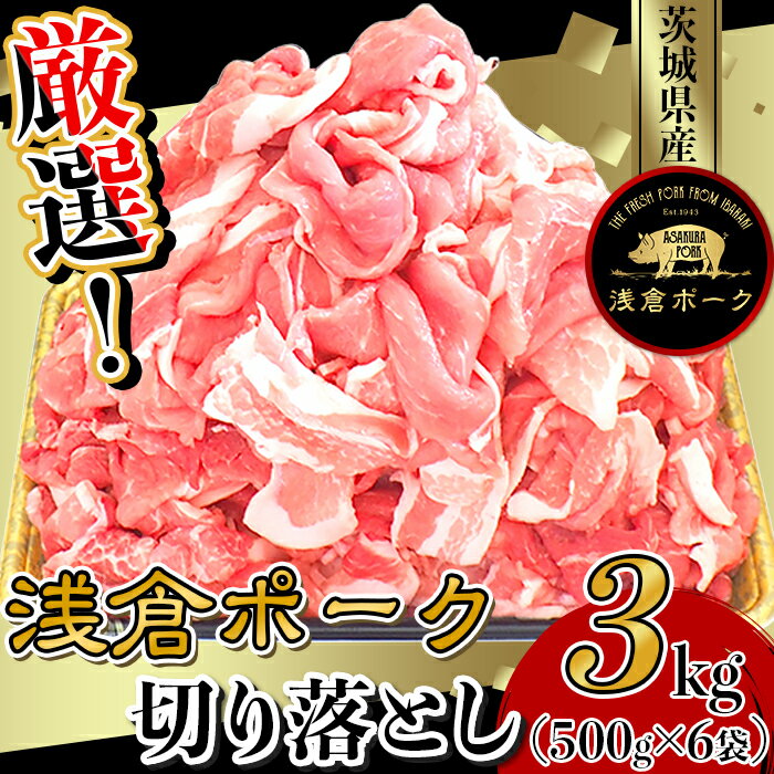 【ふるさと納税】豚肉 切り落とし 小分け 冷凍 真空 パック 国産 茨城県産 245厳選！茨城県産浅倉ポーク切り落とし3kg（500g×6袋・真空パック）