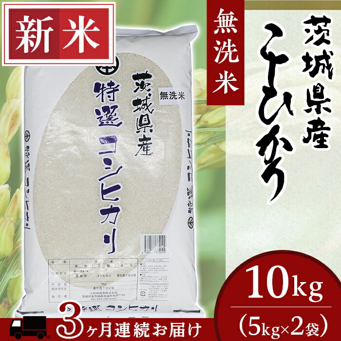 【ふるさと納税】米 無洗米 10kg 令和4年 新米 253【3ヶ月連続お届け】茨城県産こしひかり【無洗米】10kg（小松崎商事）