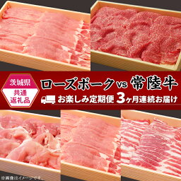 【ふるさと納税】291【茨城県共通返礼品】肉 豚肉 牛肉 ローズポーク 常陸牛 定期便 お楽しみ 3ヶ月 しゃぶしゃぶ 焼肉 食べ比べ 贅沢 茨城 ごちそう おまかせ