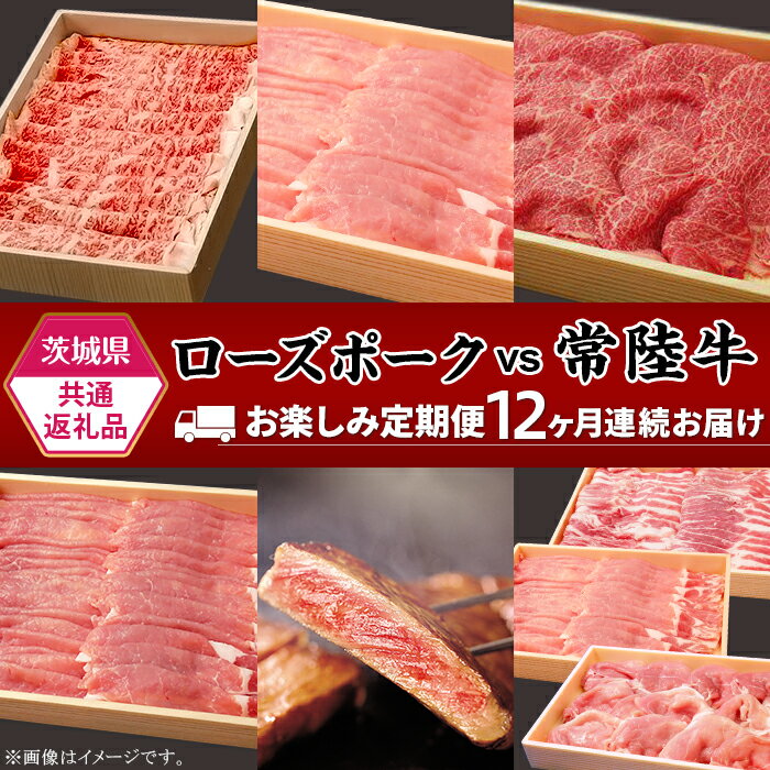 【ふるさと納税】高額 293【茨城県共通返礼品】 肉 豚肉 牛肉 ローズポーク 常陸牛 お楽しみ 定期便 12..