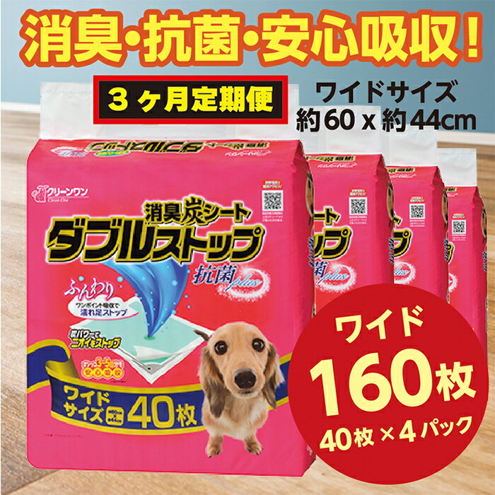 295[3ヶ月連続お届け]定期便 3回 消臭シート ダブルストップ ワイド 40枚×4袋 クリーンワン ペットシーツ 犬用 消臭 抗菌 炭シート ペットシート