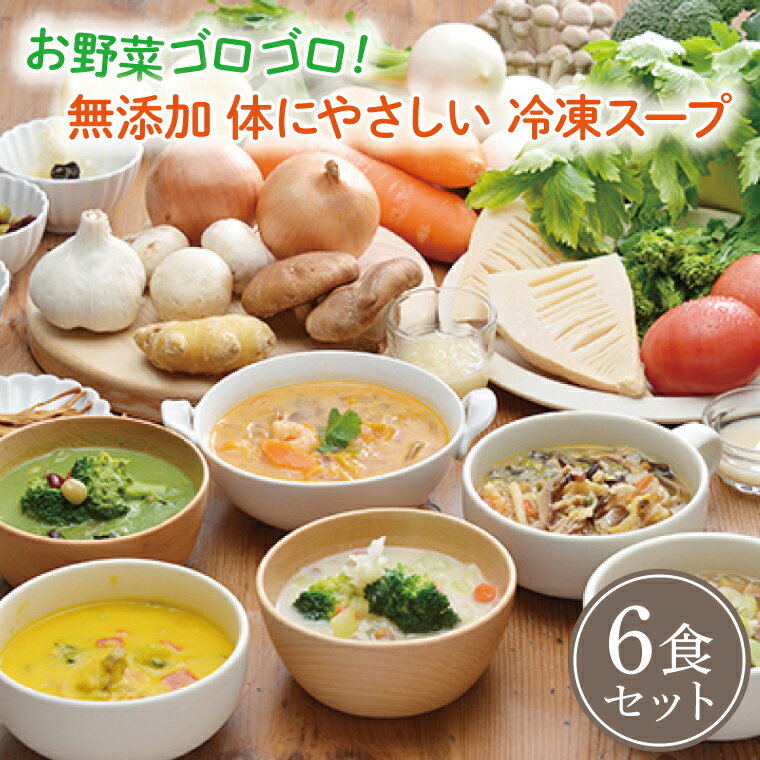 【ふるさと納税】 お野菜ゴロゴロ！ 無添加 体にやさしい 冷凍スープ 6食セット ＜のし対応可＞ 健康スープ ギフト お歳暮 お中元 出産内祝 出産祝 結婚御祝 結婚内祝 内祝 御祝 御礼 熨斗 野菜 朝食 夕食 昼食 ランチ 時短 簡単 レトルトのサムネイル