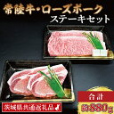 【ふるさと納税】【常陸牛・ローズポークステーキセット】 常陸牛 サーロインステーキ 約300g×2枚 ローズポーク ロースステーキ 約140g×2枚 ( 茨城県共通返礼品 ) ブランド牛 茨城 国産 黒毛和牛 霜降り 厚切り 牛肉 ブランド豚 豚肉 冷凍 ステーキ