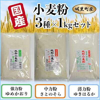 【ふるさと納税】小麦粉　3種×1kgセット【茨城県城里産】　【配送不可地域：離島】【1297793】