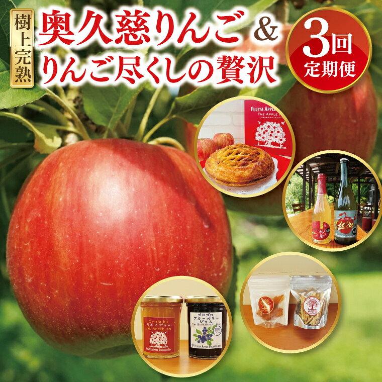 【藤田観光りんご園】樹上完熟の奥久慈りんごとりんご尽くしの贅沢3回定期便【10月より発送開始】【お菓子・お酒・自家製の加工品】【旬の贈り物】｜茨城県 大子町 林檎 果物 フルーツ 旬 季節限定 数量限定 アップルパイ シードル スパークリング (BJ004)