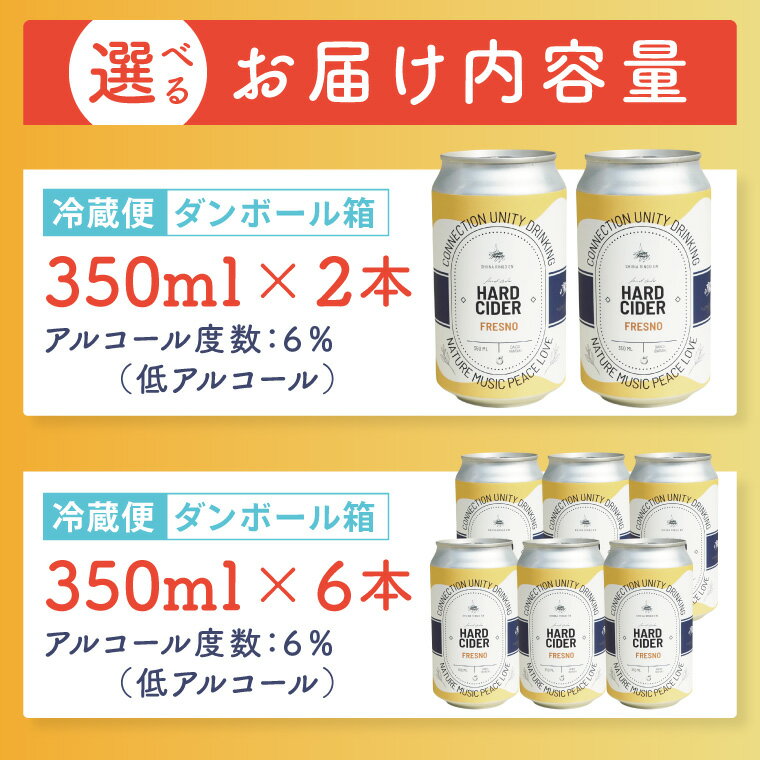 【ふるさと納税】【しいなりんご園】【内容量が選べる】奥久慈りんごのオリジナルハードサイダー「FRESNO」350ml×2本セットor350ml×6本セット｜茨城県 大子町 林檎 炭酸 お酒 発泡酒 アルコール クラフト ビール ハードドライ 缶 贈答 ギフト（CI004）