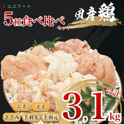 国産ブランド 匠美鶏5種 セット ムネ モモ ささみ 手羽先 手羽元 計3.1kg UF10【配送不可地域：離島】【1472121】