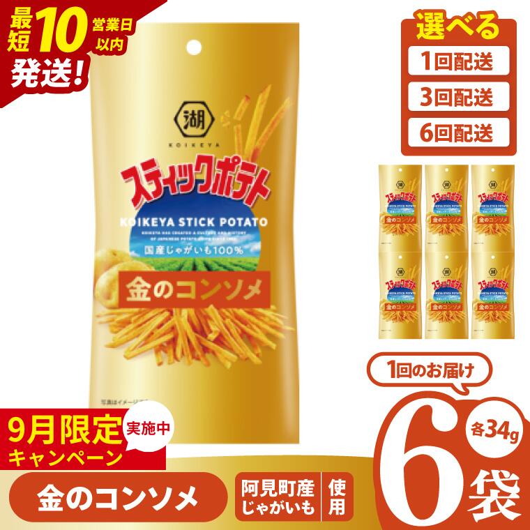 【ふるさと納税】【9月限定価格】【選べる定期便回数】【10営業日以内に出荷】湖池屋 スティックポテト 金のコンソメ スリムバッグ (34g)6個|お菓子 おかし おやつ スナック スナック菓子 菓子 ポテチ コンパクト 大容量 おつまみ じゃがいも（93-115）のサムネイル