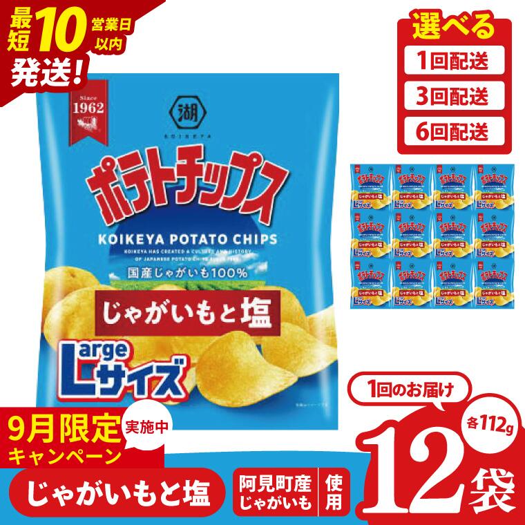 【ふるさと納税】【9月限定価格】【10営業日以内に出荷】【選べる定期便回数】湖池屋 ポテトチップスじゃがいもと塩 Largeサイズ（112g） 12個｜Calbee お菓子 菓子 おやつ おかし ぽてち ポテチ スナック おつまみ ジャガイモ じゃがいも（93-182）のサムネイル