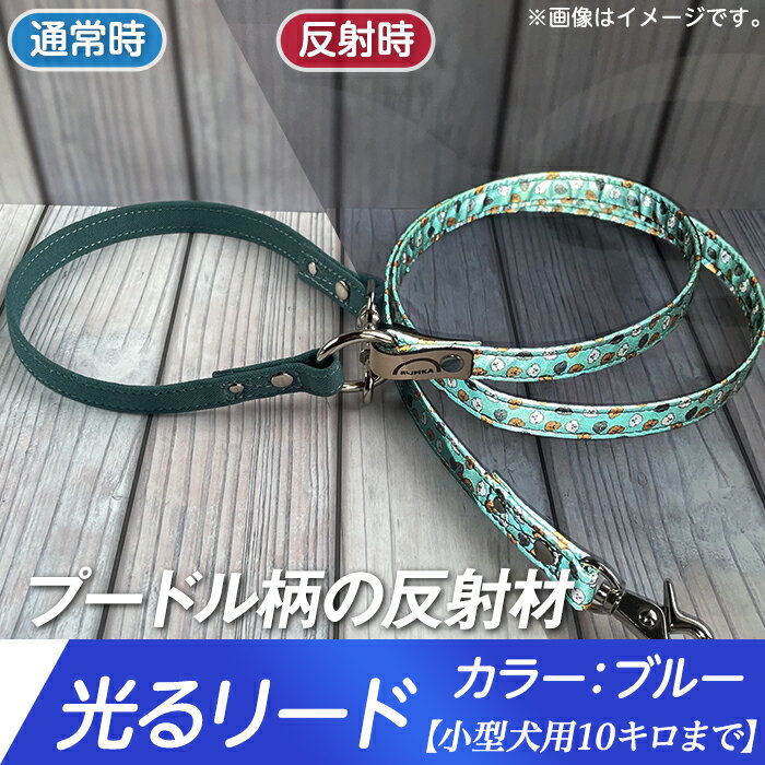 ペット 犬 愛犬 保護 安心 安全 48-11[小型犬用10キロまで]光るリード プードル柄の反射材(ブルー)