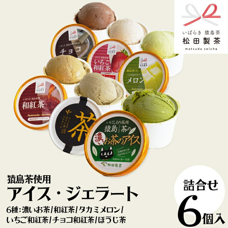 猿島茶使用 アイス ジェラート 6個入 詰め合わせ ( 濃いお茶 / 和紅茶 / タカミメロン / いちご和紅茶 / チョコ和紅茶 / ほうじ茶 )各1個 ふるさと納税 ギフト お菓子 お祝い