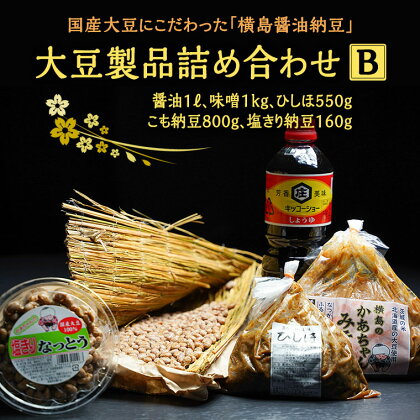 【 期間限定 】 大豆 製品 詰め合わせ B セット ( 醤油 みそ ひしほ こも納豆 塩きり納豆 ) 国産 こだわり 手造り 米 味噌 塩漬け 老舗 横島醤油納豆