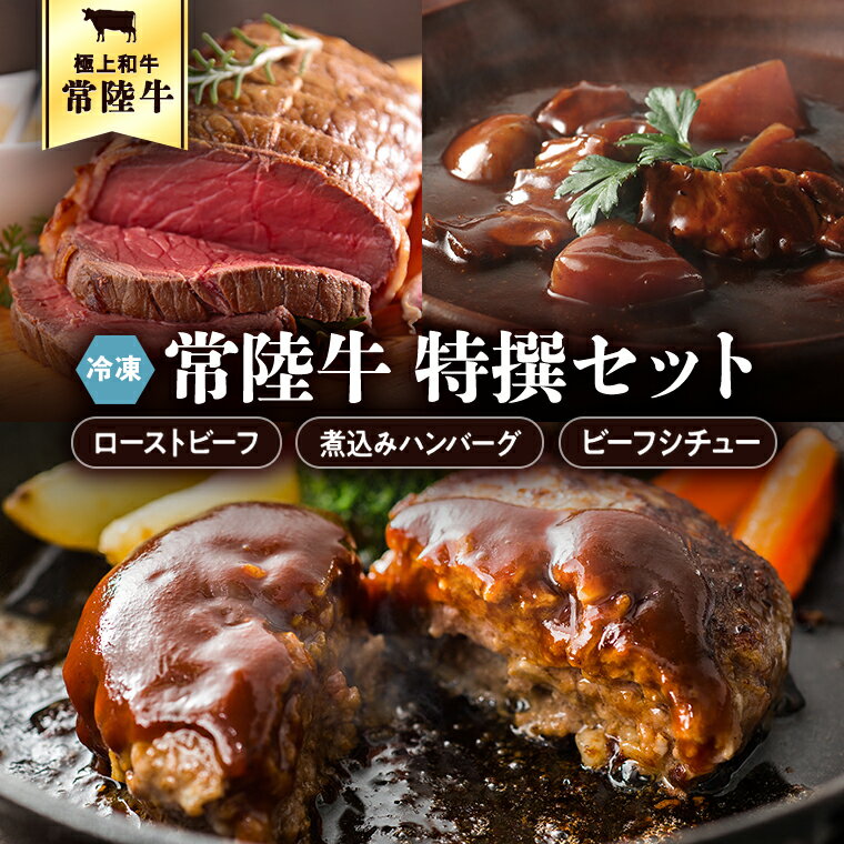 【ふるさと納税】常陸牛　特撰セット（ローストビーフ、煮込み手ごねハンバーグ、ビーフシチュー） 八千代町産 白菜 使用 ハンバーグ ビーフシチュー ローストビーフ 常陸牛 お肉 牛肉 和牛 セット 惣菜 レトルト グルメ お取り寄せ 冷凍