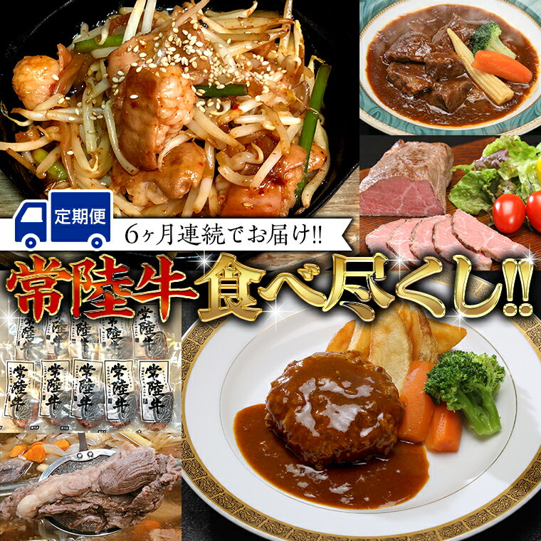 [定期便] [6回コース] 常陸牛 食べ尽くし 定期便 (6ヶ月連続でお届け) 牛肉 黒毛和牛 国産 贅沢 ビーフシチュー ハンバーグ ローストビーフ 牛もつ ホルモン 簡単 お手軽