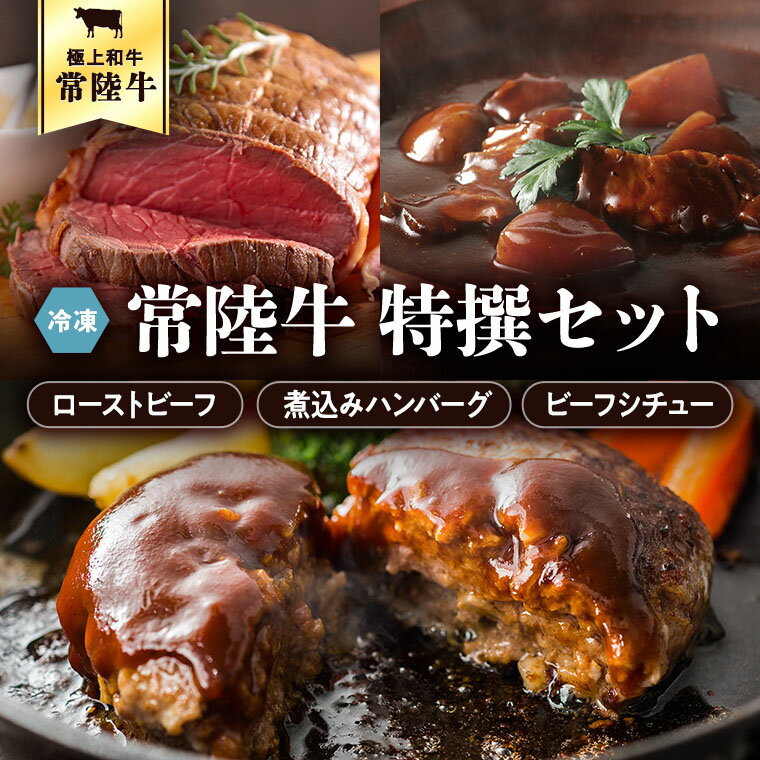 【ふるさと納税】常陸牛　特撰セット（ローストビーフ、煮込み手ごねハンバーグ、ビーフシチュー） 八千代町産 白菜 使用 ハンバーグ ビーフシチュー ローストビーフ 常陸牛 お肉 牛肉 和牛 セット 惣菜 レトルト グルメ お取り寄せ 冷凍