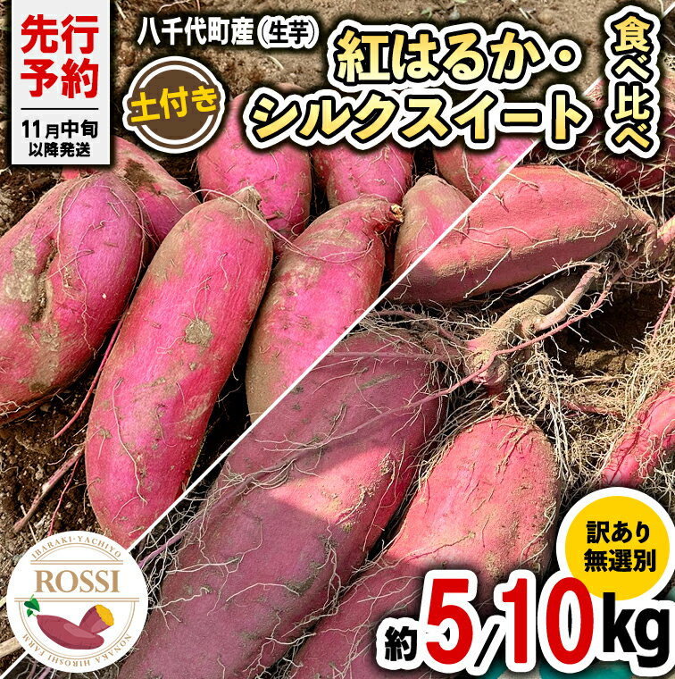 野菜・きのこ(サツマイモ)人気ランク18位　口コミ数「0件」評価「0」「【ふるさと納税】【 先行予約 2024年11月中旬以降発送 】【 選べる 内容量 】 訳あり 無選別 八千代町産 紅はるか シルクスイート 2種 食べ比べ 生芋 土付き さつまいも サツマイモ 芋 いも イモ ワケアリ 訳アリ 八千代町 ふるさと納税 5000円 8000円」