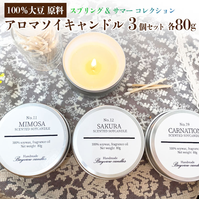 100%大豆が原料! アロマ ソイキャンドル 〜スプリング & サマー コレクション 3個 セット [Bayview candles] キャンドル ソイ ワックス フレグランス 贈り物 プレゼント キャンプ 母の日