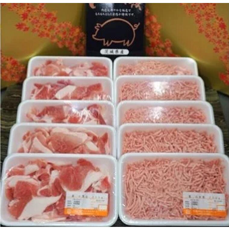 【ふるさと納税】茨城県産豚肉 いち美豚小間切れ肉1kg＆ひき肉1kgセット（200g×10パック）｜肉 お肉 豚肉 国産 2000g 2kg 小分け