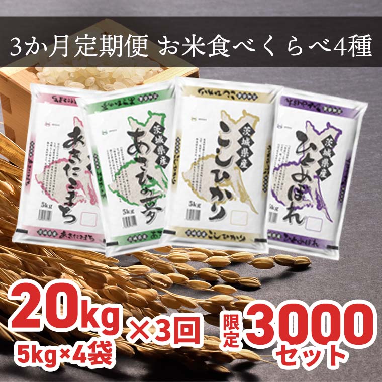 【ふるさと納税】 【3か月毎月発送】 定期便 3000セット 限定 お米 4種 食べくらべ 20kg 茨城県産