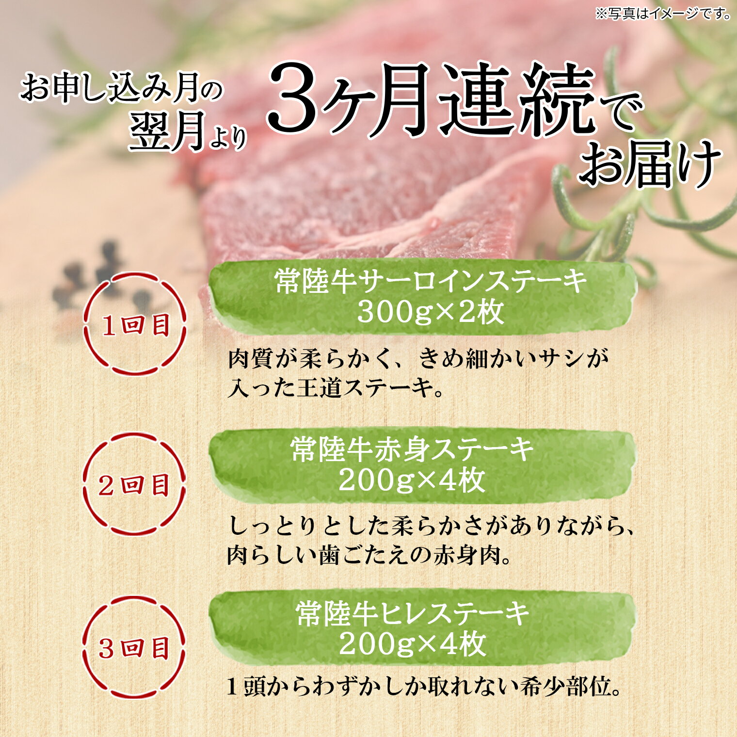 【ふるさと納税】【定期便/3か月連続お届け】 常陸牛特選 サーロインステーキ・赤身ステーキ・ヒレステーキ