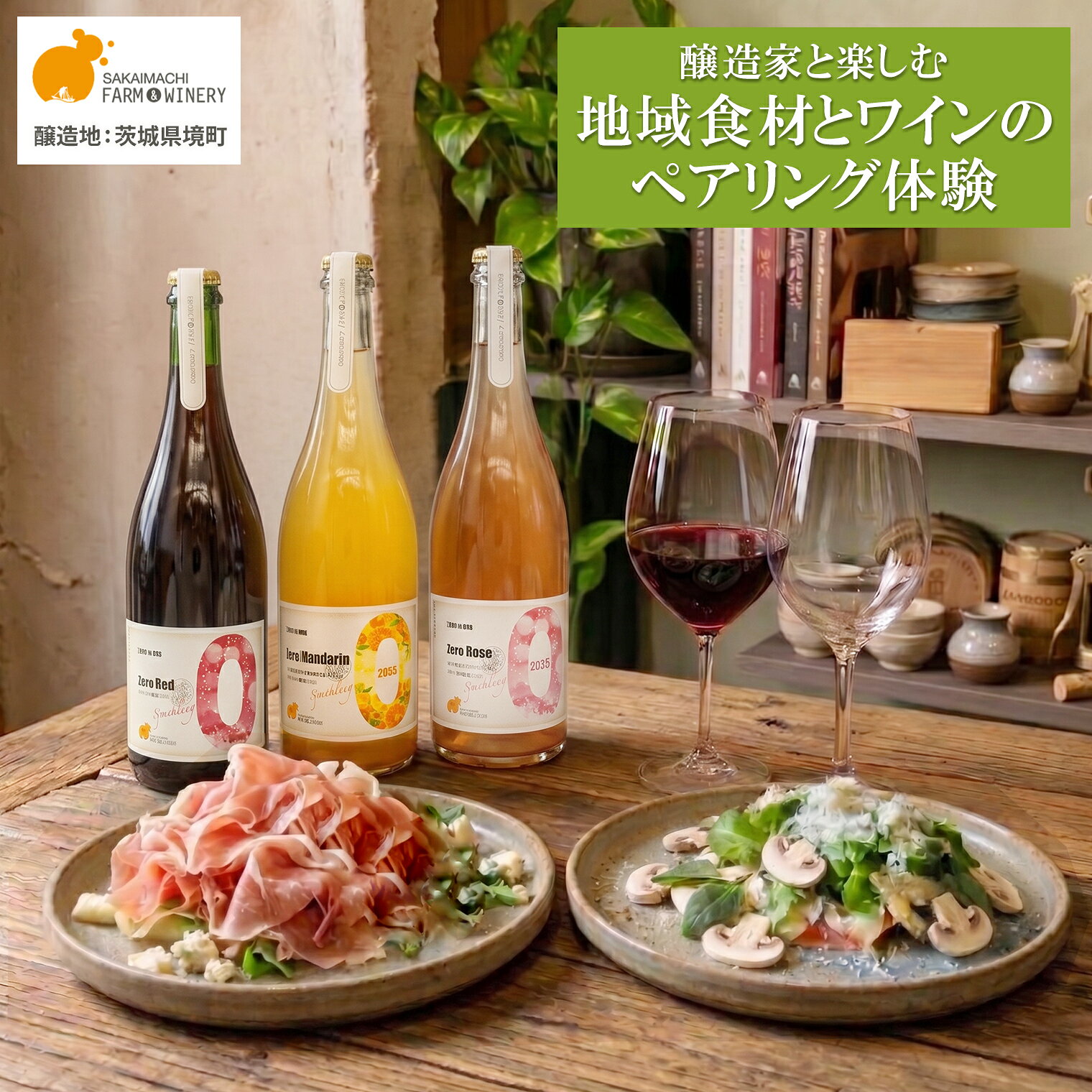 ワインペアリング体験 1名様利用券 境町産野菜料理付き シニアソムリエ監修 飲み比べ ワイン ツアー 酒 お酒 赤 白 ギフト 甘口 辛口 さかいまちワイナリー