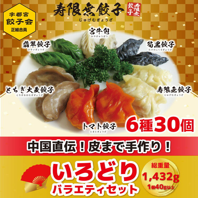 【ふるさと納税】「宇都宮餃子加盟店」寿限無餃子 いろどりバラエティセット(6種30個)【ぎょうざ ギョウザ ギョーザ 冷凍食品 冷凍餃子 惣菜 夜ご飯 おかず おつまみ 手軽 時短 お取り寄せ グルメ 送料無料 栃木県 宇都宮市】※配送不可地域：離島