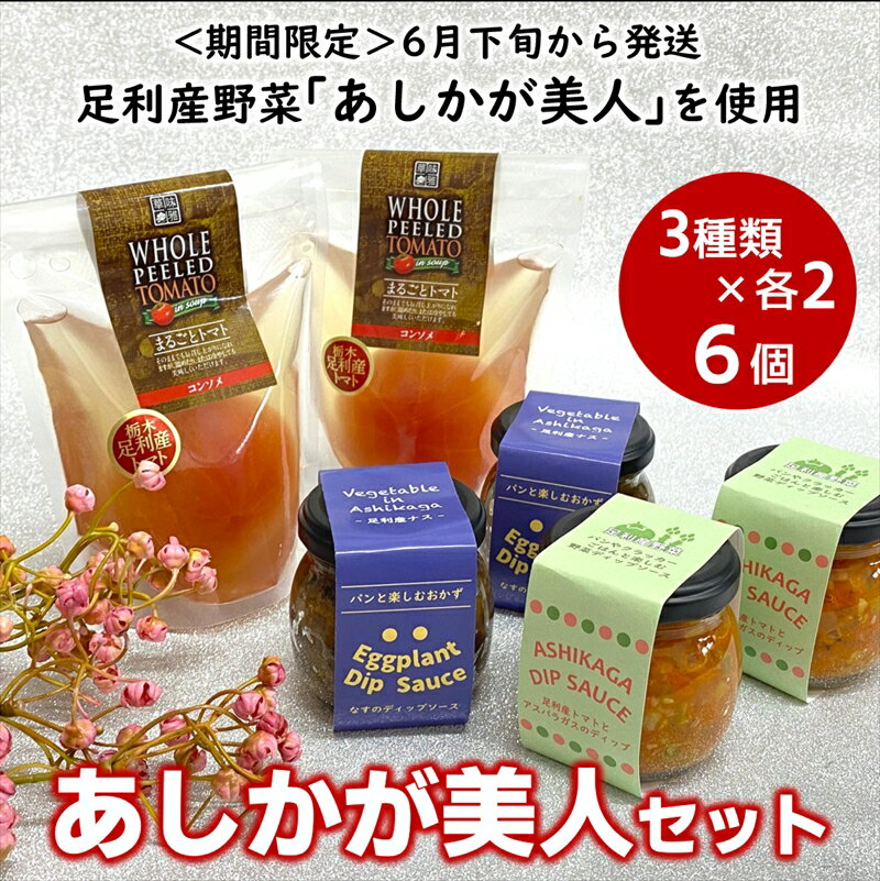 [季節限定]あしかが美人(足利産野菜)使用/ まるごとトマトスープ&ディップソースのセット(3種×各2)[出荷時期:2024年6月下旬に出荷開始〜8月上旬に出荷終了][ トマトスープ ディップソース 栃木県 足利市 ]